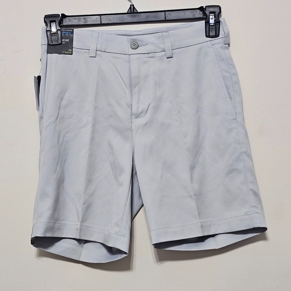 Men Shorts 28 X 7 Gray Performance Straight Fit Flat Front Elastic Waistband 939